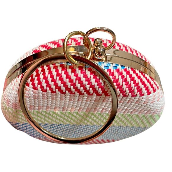 Alesssia Round 9" Textured Hardshell Multicolor Tote Clutch Handbag - Picture 4 of 6